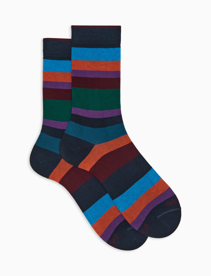 Calze corte uomo cotone caldo blu righe multicolor a sette colori