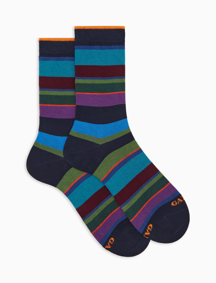 Calze corte uomo cotone caldo blu righe multicolor