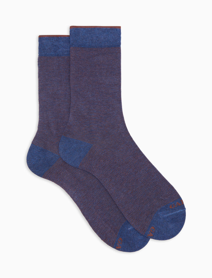 Calze corte uomo cotone caldo blu righine bicolore