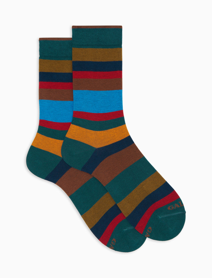 Calze corte uomo cotone caldo color pavone righe multicolor a sette colori