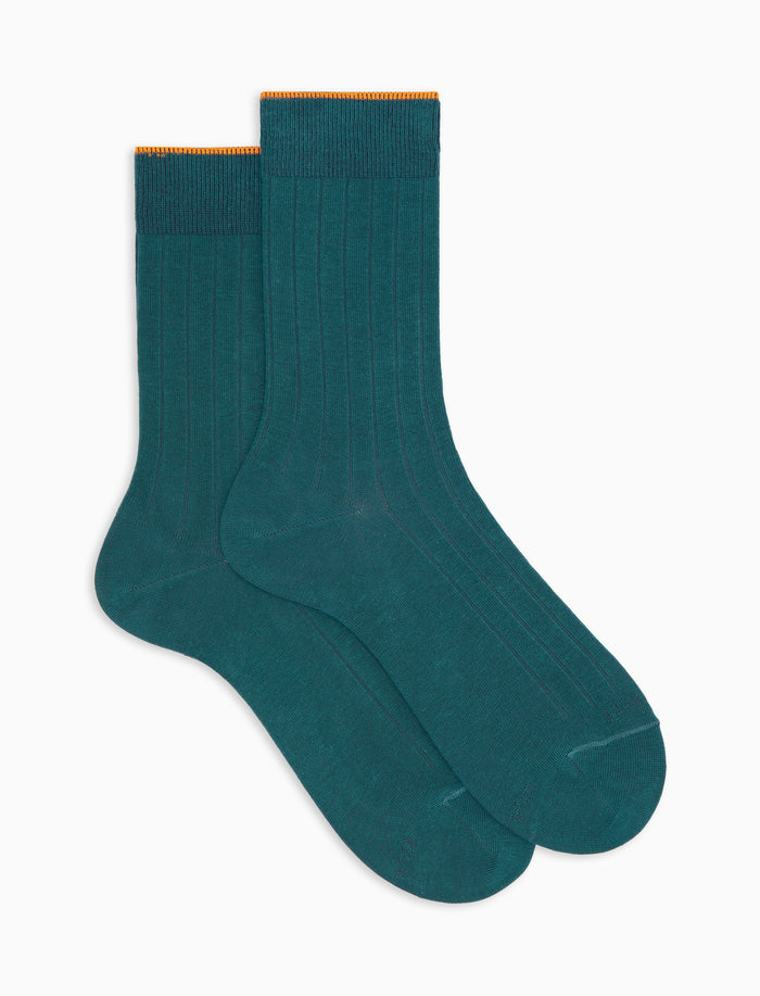 Calze corte uomo cotone caldo color pavone tinta unita a coste