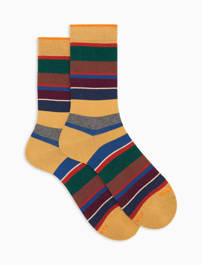 Calze corte uomo cotone caldo gialle righe multicolor