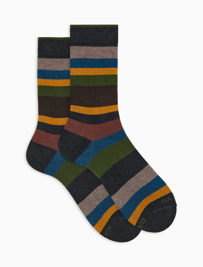 Calze corte uomo cotone caldo grigie righe multicolor a sette colori