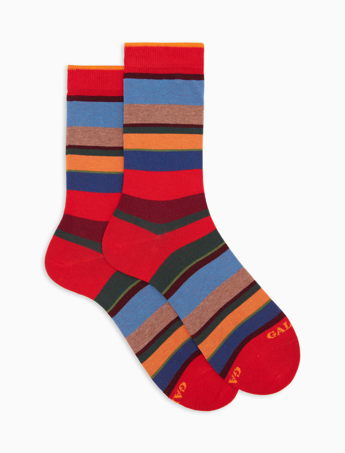 Calze corte uomo cotone caldo rosse righe multicolor