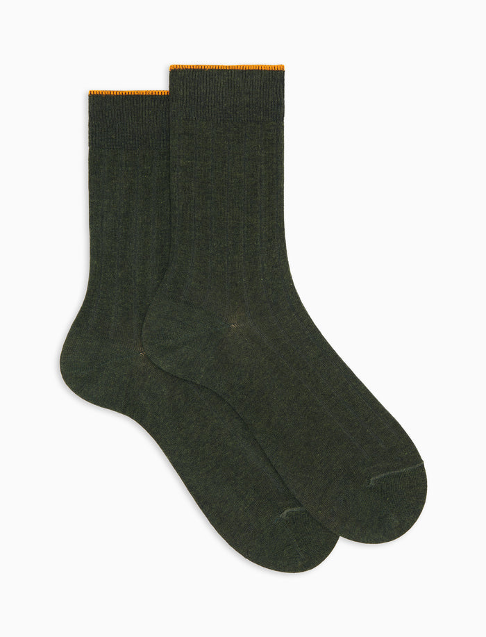 Calze corte uomo cotone caldo verde tinta unita a coste