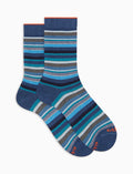 Calze corte uomo cotone e cashmere blu righe multicolor micro - Gallo 1927 - Official Online Shop