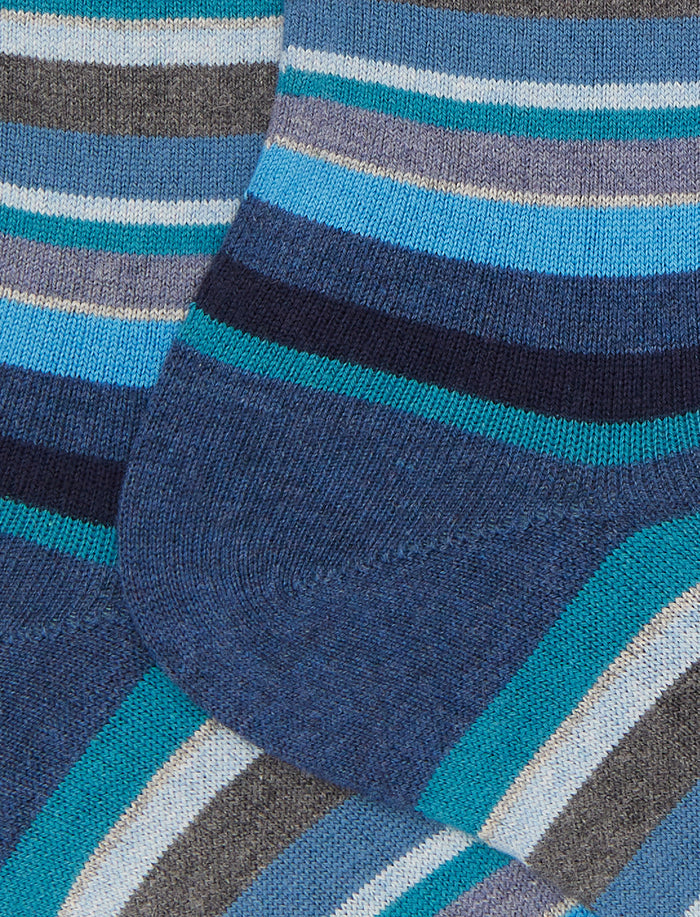 Calze corte uomo cotone e cashmere blu righe multicolor micro - Gallo 1927 - Official Online Shop
