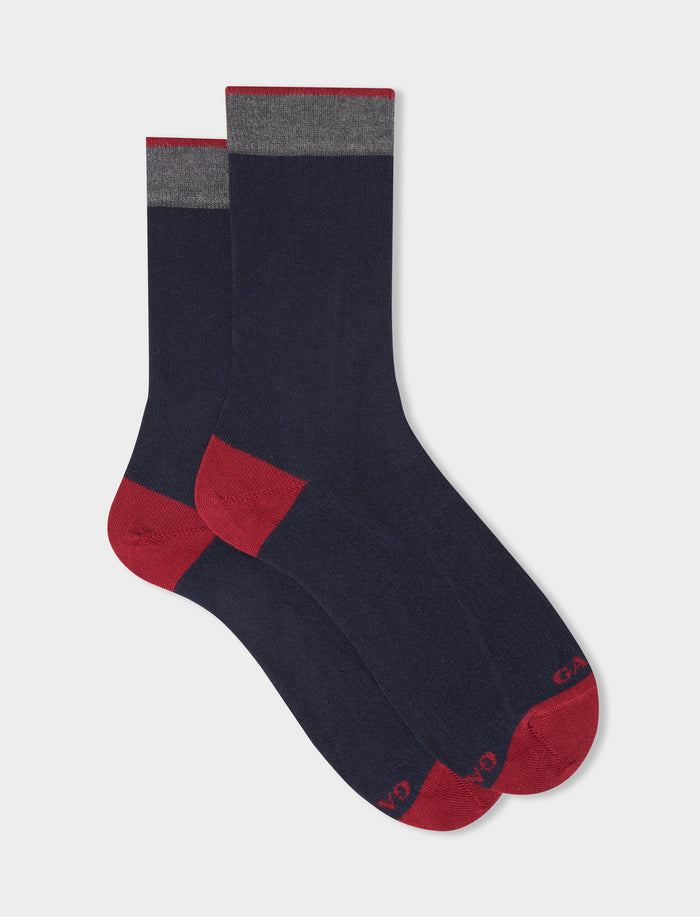 Calze corte uomo cotone e cashmere navy tinta unita e contrasti - Gallo 1927 - Official Online Shop