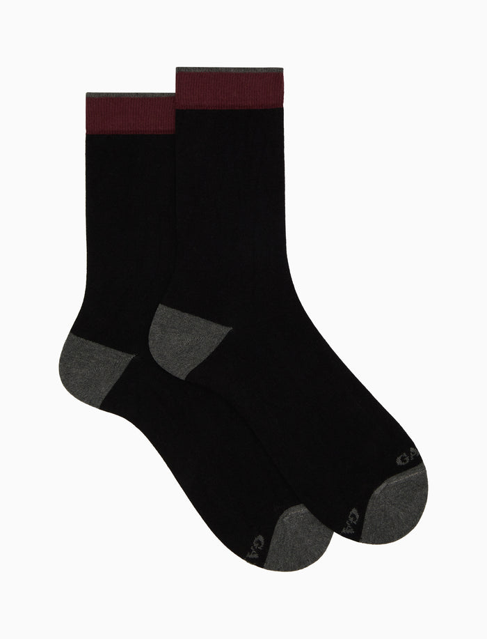 Calze corte uomo cotone e cashmere nero tinta unita e contrasti - Gallo 1927 - Official Online Shop