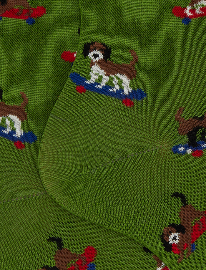Calze corte uomo cotone fantasia cani verde - Gallo 1927 - Official Online Shop