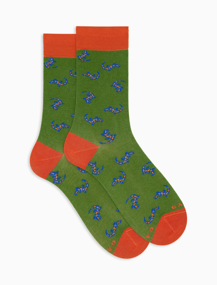 Calze corte uomo cotone fantasia geko su fondo verde - Gallo 1927 - Official Online Shop