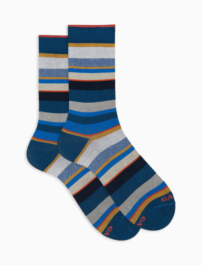 Calze corte uomo cotone righe multicolor blu - Gallo 1927 - Official Online Shop