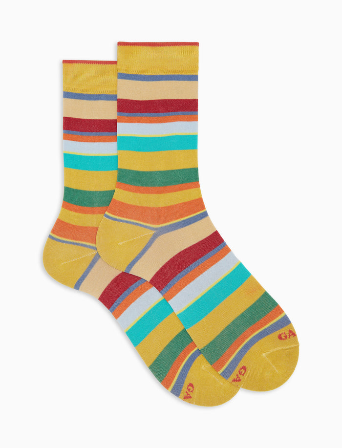 Calze corte uomo cotone righe multicolor giallo - Gallo 1927 - Official Online Shop