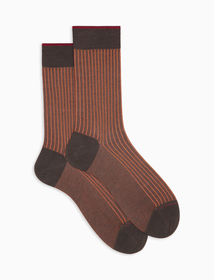 Calze corte uomo cotone marrone fantasia twin rib