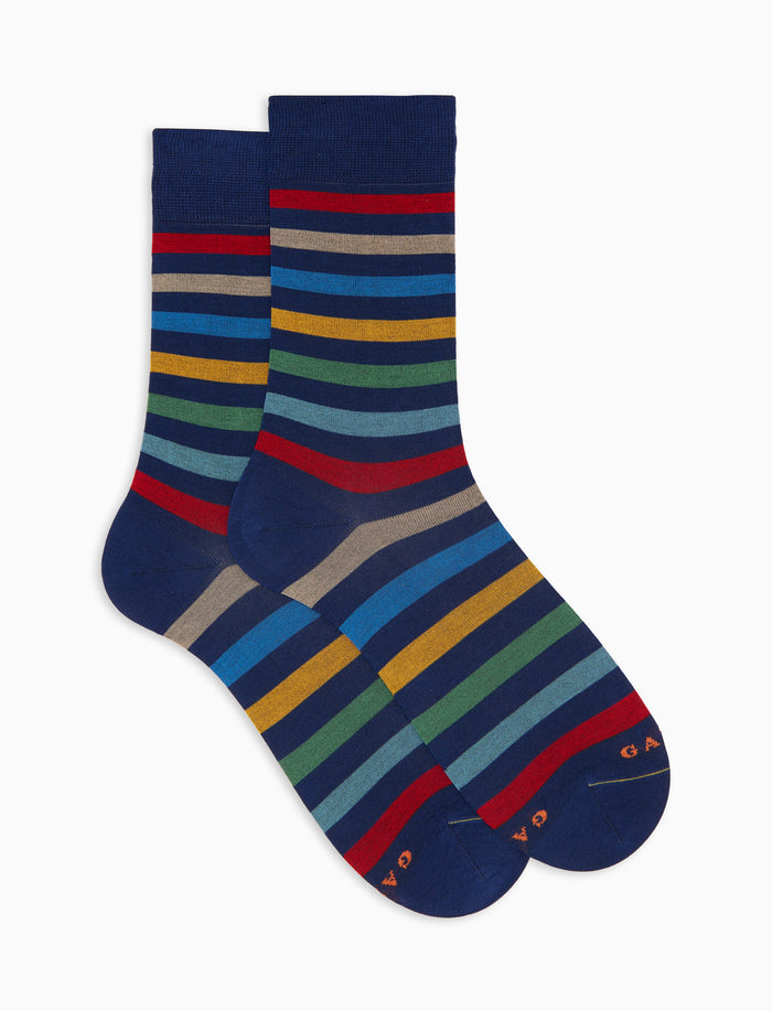 Calze corte uomo cotone righe pari blu