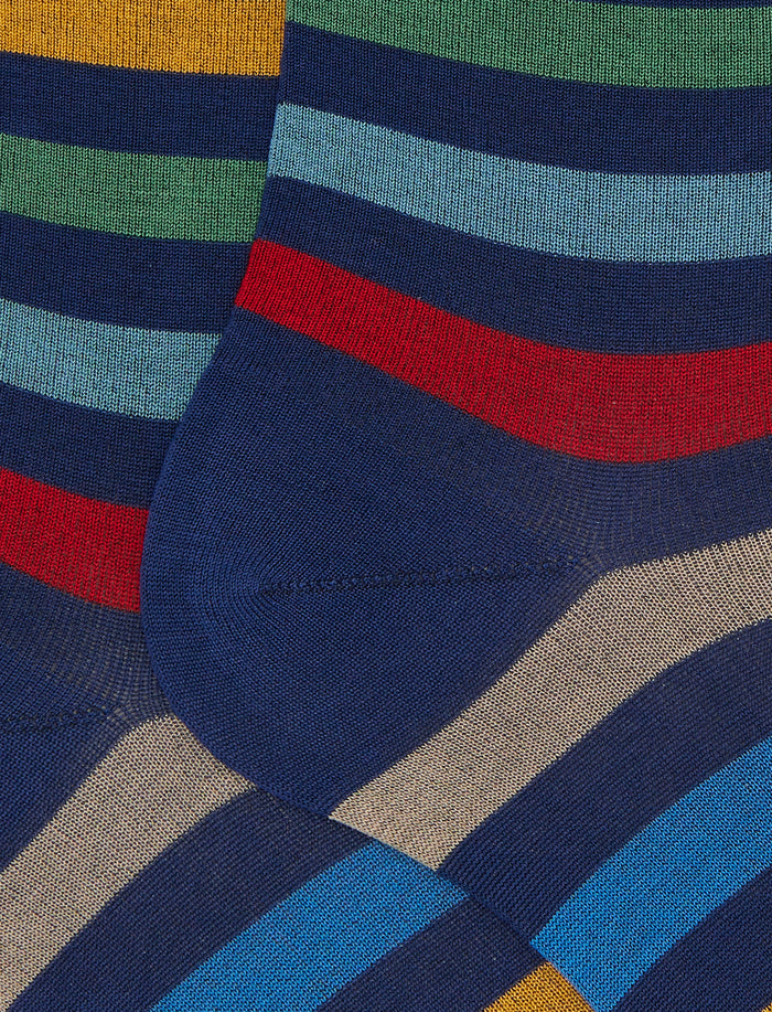 Calze corte uomo cotone righe pari blu