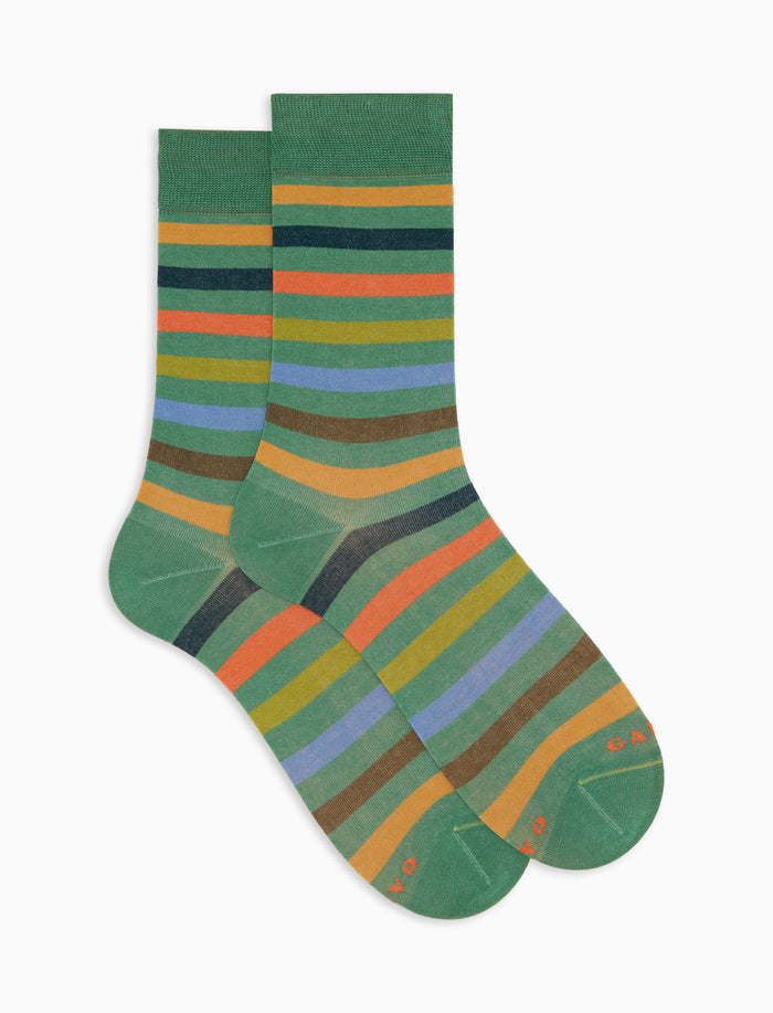 Calze corte uomo cotone righe pari verde