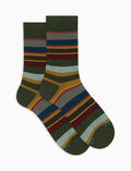 Calze corte uomo cotone verde righe multicolor - Gallo 1927 - Official Online Shop