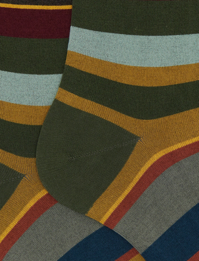 Calze corte uomo cotone verde righe multicolor - Gallo 1927 - Official Online Shop