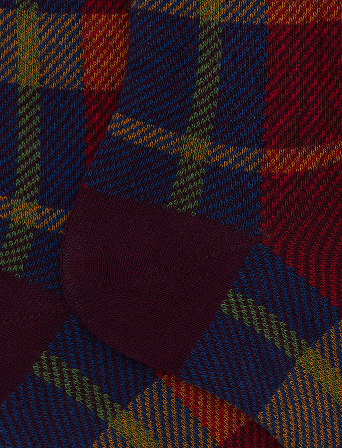 Calze corte uomo cotone viola fantasia tartan - Gallo 1927 - Official Online Shop