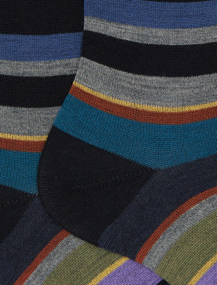 Calze corte uomo lana nero righe multicolor - Gallo 1927 - Official Online Shop