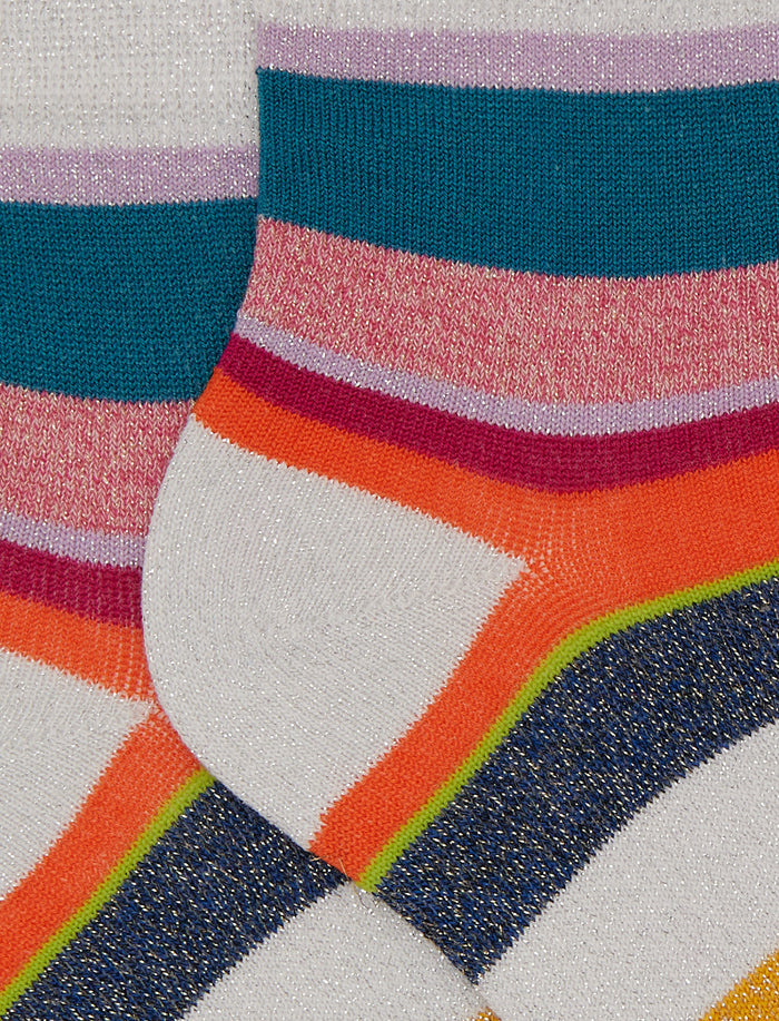 Calze cortissime bambino cotone a righe multicolor bianco con effetto scintillante - Gallo 1927 - Official Online Shop