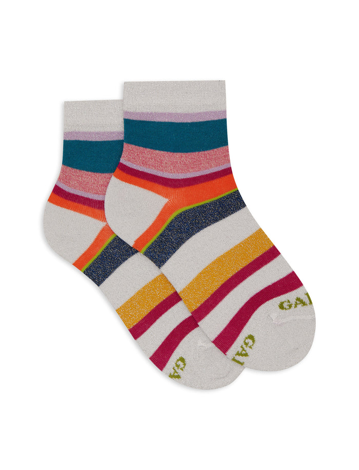 Calze cortissime bambino cotone a righe multicolor bianco con effetto scintillante - Gallo 1927 - Official Online Shop