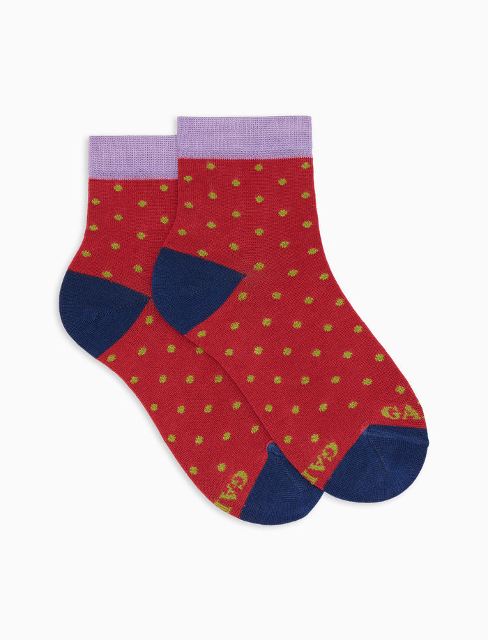 Calze cortissime bambino cotone fantasia pois rosso - Gallo 1927 - Official Online Shop