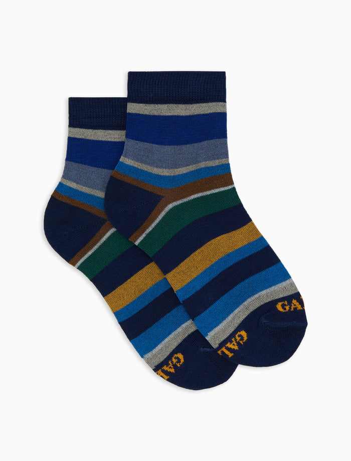 Calze cortissime bambino cotone righe multicolor blu - Gallo 1927 - Official Online Shop