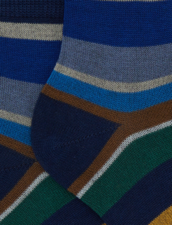 Calze cortissime bambino cotone righe multicolor blu - Gallo 1927 - Official Online Shop