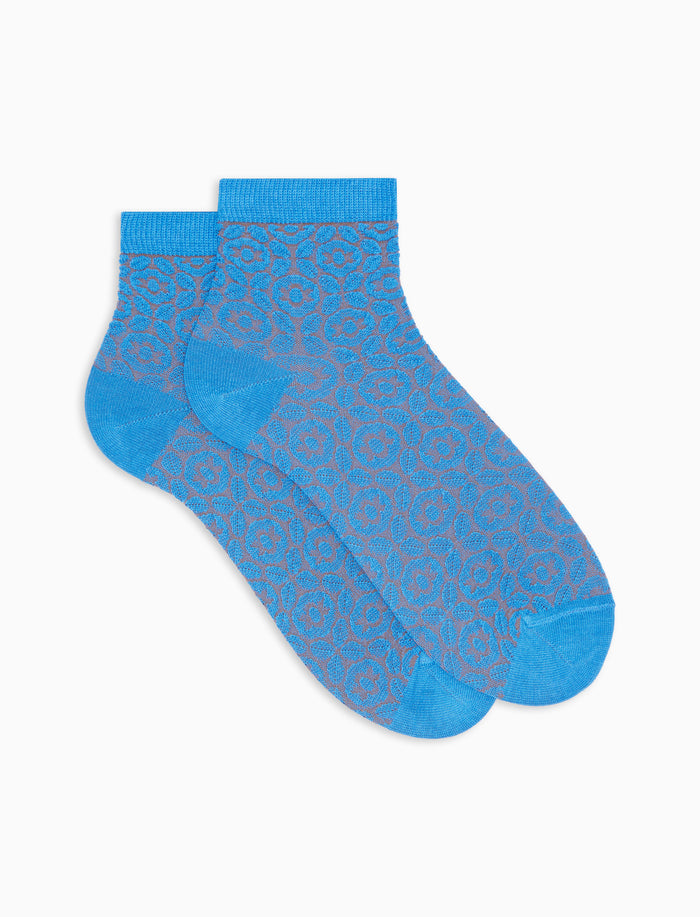 Calze cortissime donna cotone fantasia geometrico blu - Gallo 1927 - Official Online Shop