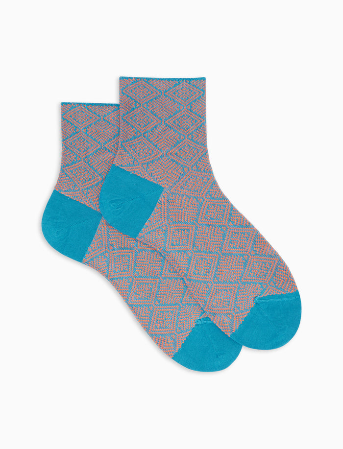 Calze cortissime donna cotone fantasia geometrico color pavone - Gallo 1927 - Official Online Shop