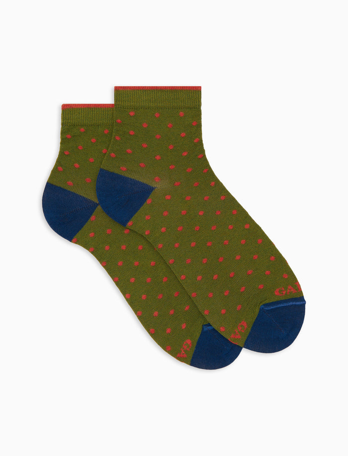 Calze cortissime donna cotone fantasia pois verde - Gallo 1927 - Official Online Shop