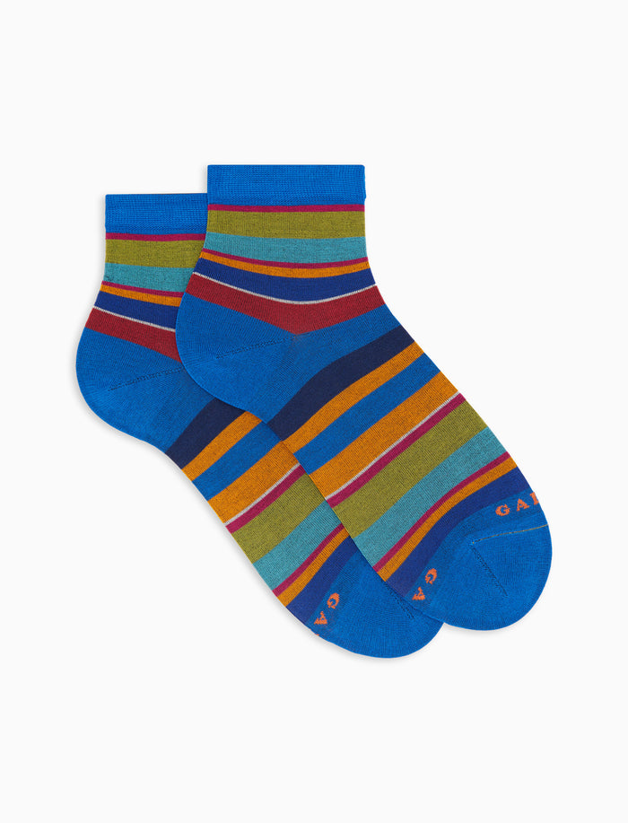 Calze cortissime donna cotone righe multicolor blu - Gallo 1927 - Official Online Shop