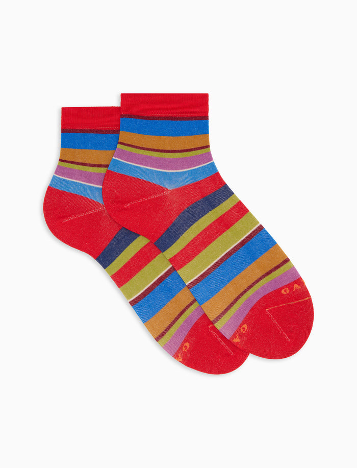 Calze cortissime donna cotone righe multicolor rosso - Gallo 1927 - Official Online Shop