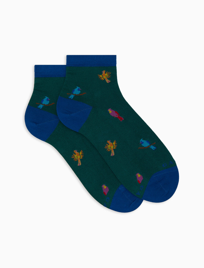 Calze cortissime donna cotone verde fantasia picchio - Gallo 1927 - Official Online Shop