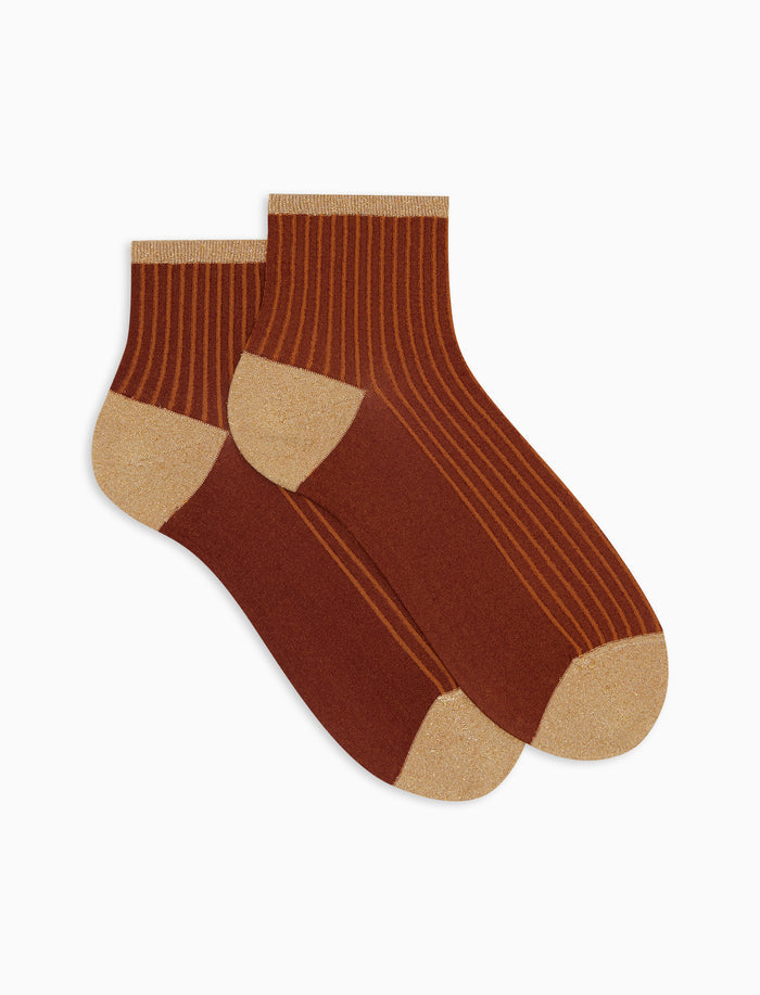 Calze cortissime donna poliammide twin rib marrone con effetto scintillante - Gallo 1927 - Official Online Shop