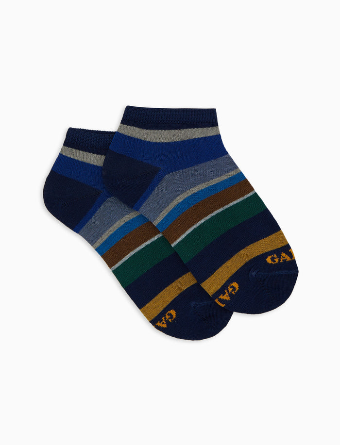 Calze fantasmini bambino cotone righe multicolor blu - Gallo 1927 - Official Online Shop