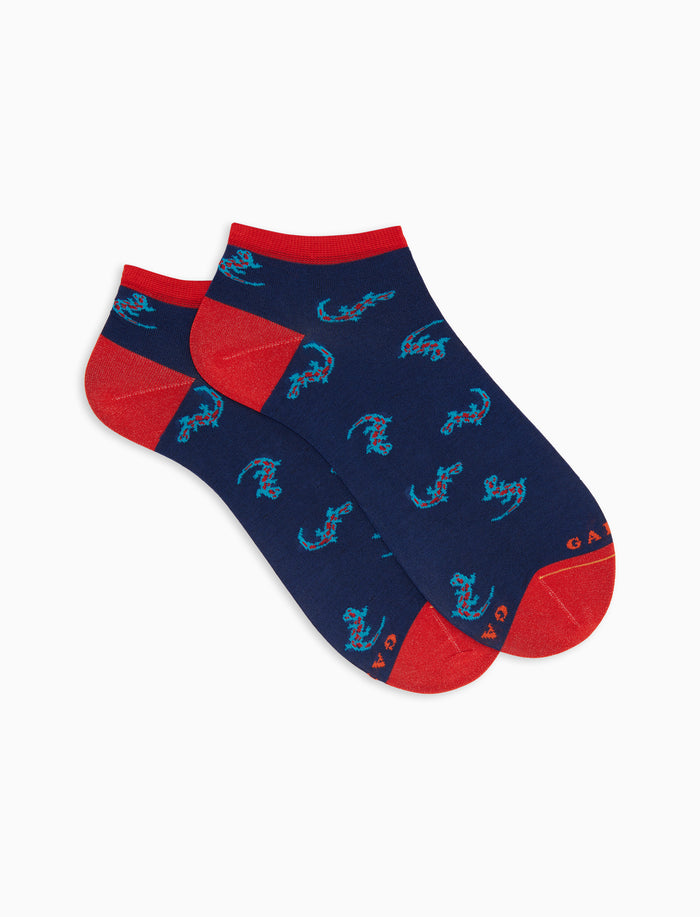 Calze fantasmini uomo cotone fantasia geko su fondo blu - Gallo 1927 - Official Online Shop