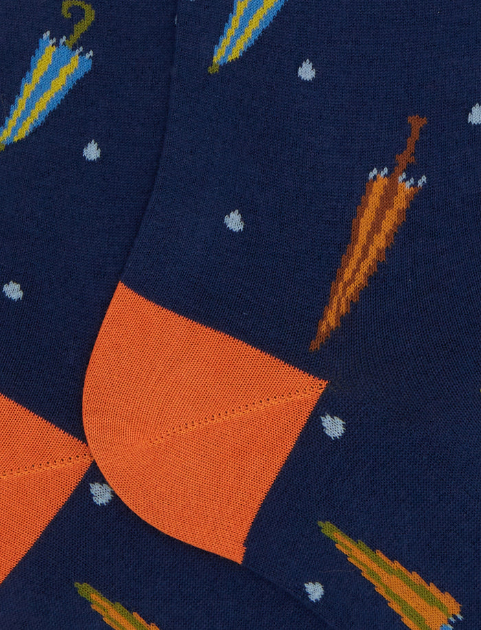Calze lughe uomo cotone blu fantasia ombrelli colorati - Gallo 1927 - Official Online Shop