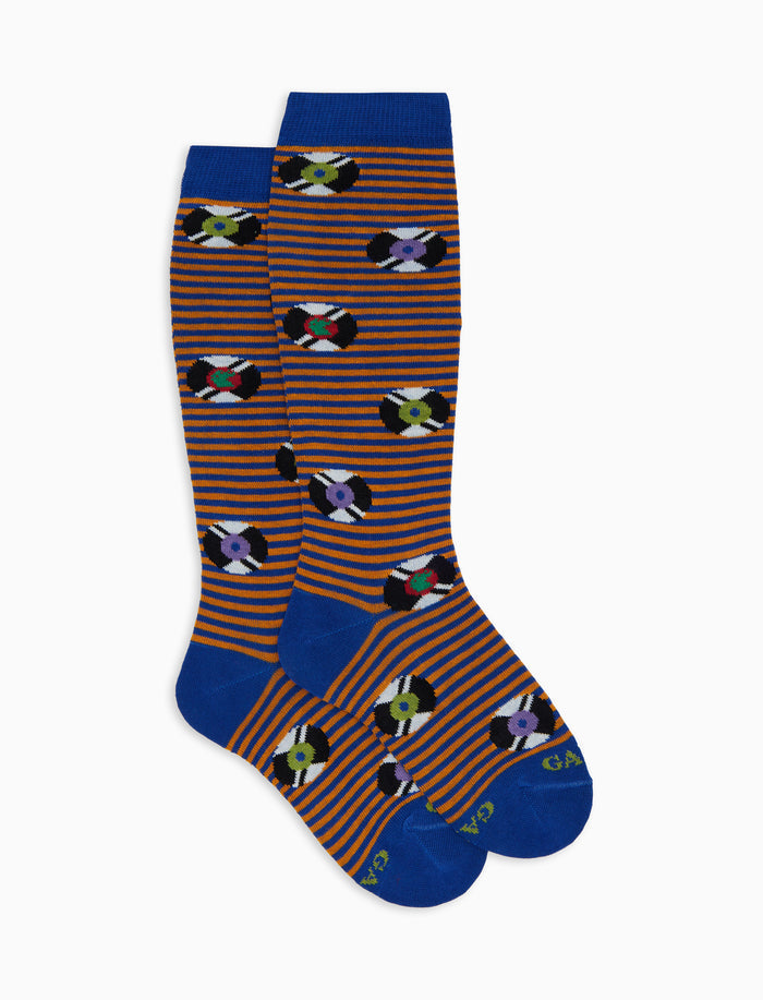 Calze lunghe bambino cotone blu fantasia dischi vinile - Gallo 1927 - Official Online Shop