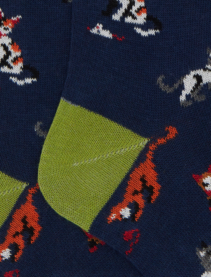 Calze lunghe bambino cotone blu fantasia gatti con topini e gomitoli - Gallo 1927 - Official Online Shop