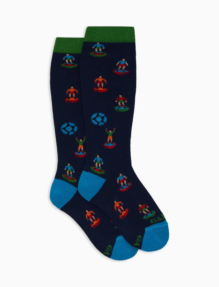 Calze lunghe bambino cotone blu fantasia gioco calcio - Gallo 1927 - Official Online Shop