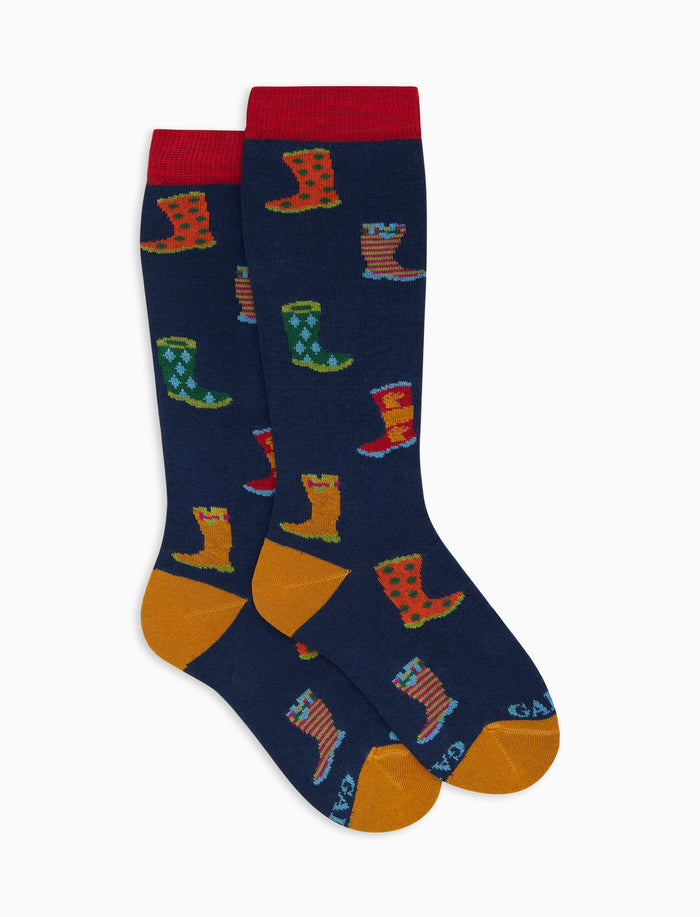 Calze lunghe bambino cotone blu fantasia stivali da pioggia - Gallo 1927 - Official Online Shop