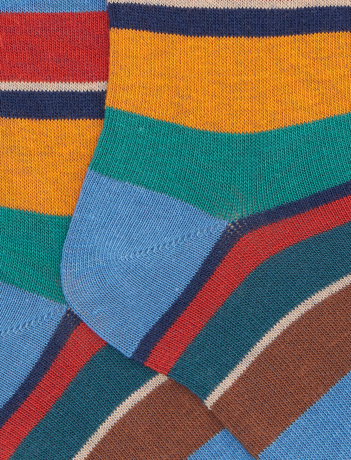Calze lunghe bambino cotone caldo azzurro righe multicolor
