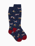 Calze lunghe bambino cotone caldo blu fantasia husky sulla neve