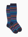 Calze lunghe bambino cotone caldo blu fantasia mix righe e pois