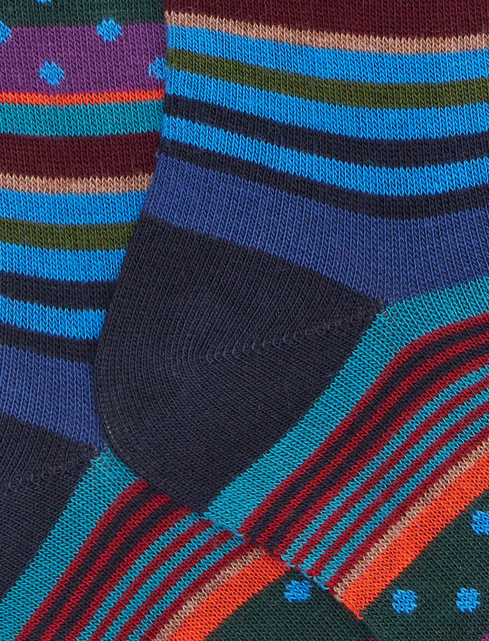 Calze lunghe bambino cotone caldo blu fantasia mix righe e pois