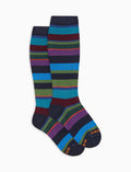 Calze lunghe bambino cotone caldo blu righe multicolor