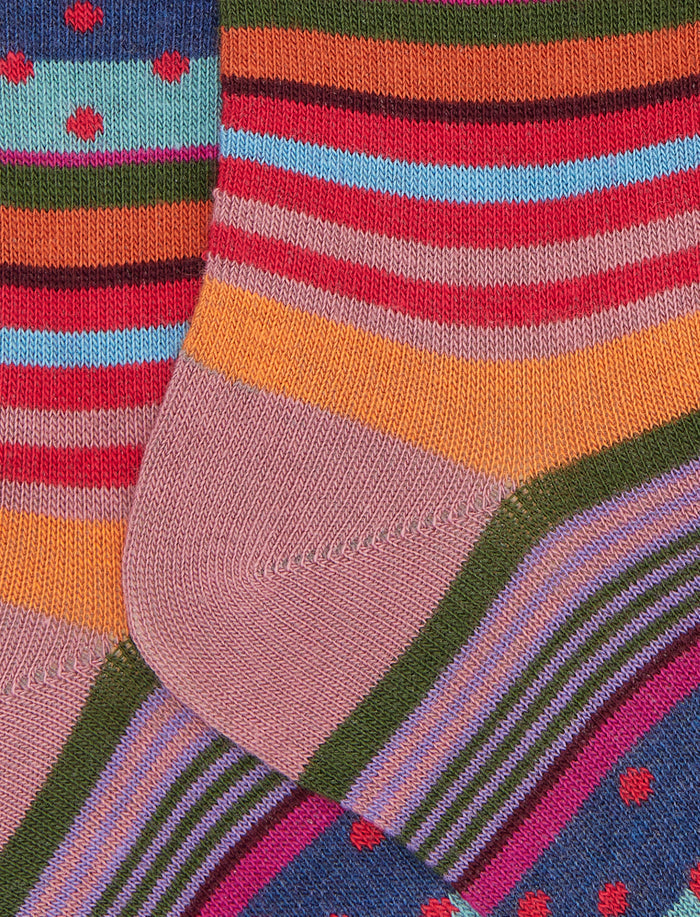 Calze lunghe bambino cotone caldo rosa fantasia mix righe e pois
